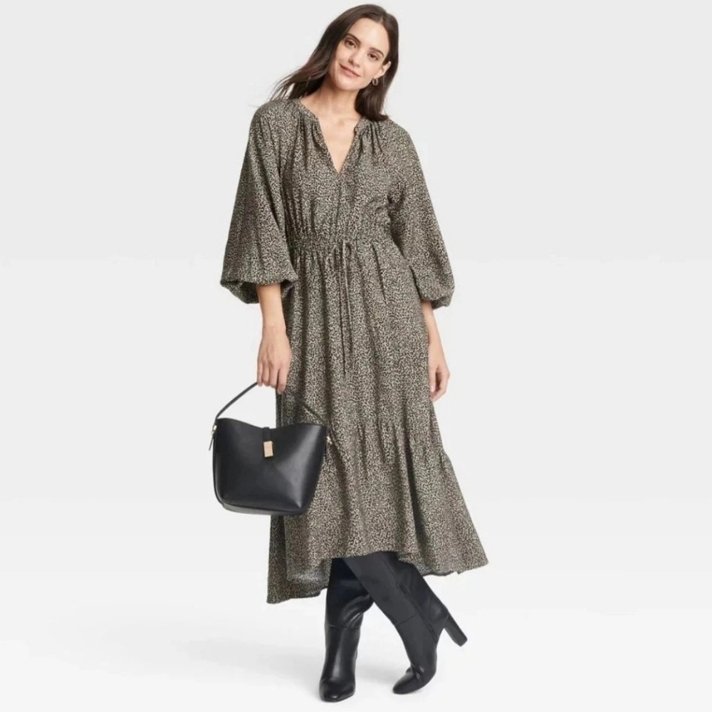 a new day Olive Green Midi Dress with Small Print